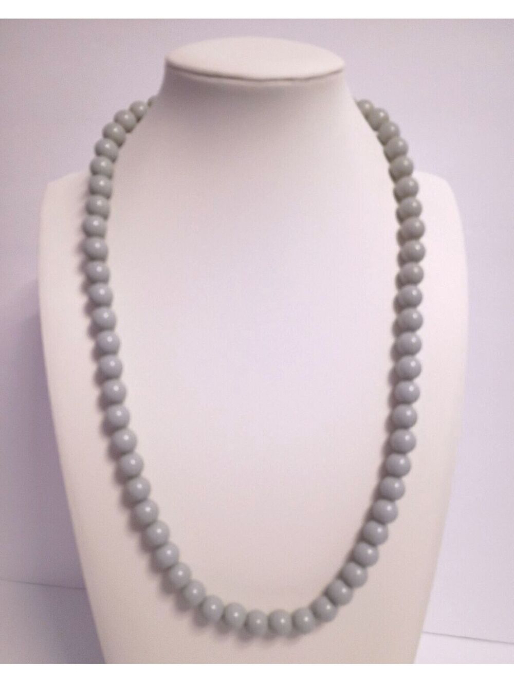 Vintage Light Gray Neutral Color Resin Beaded Necklace Work or Play for Holidays